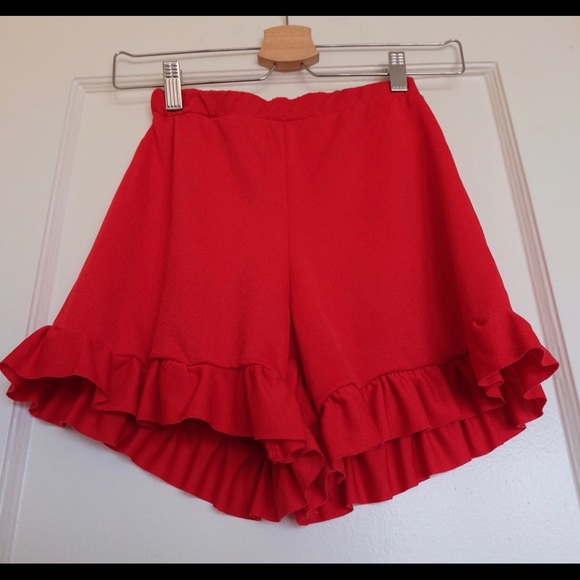 Red Ruffle Shorts - Picture 2 of 3